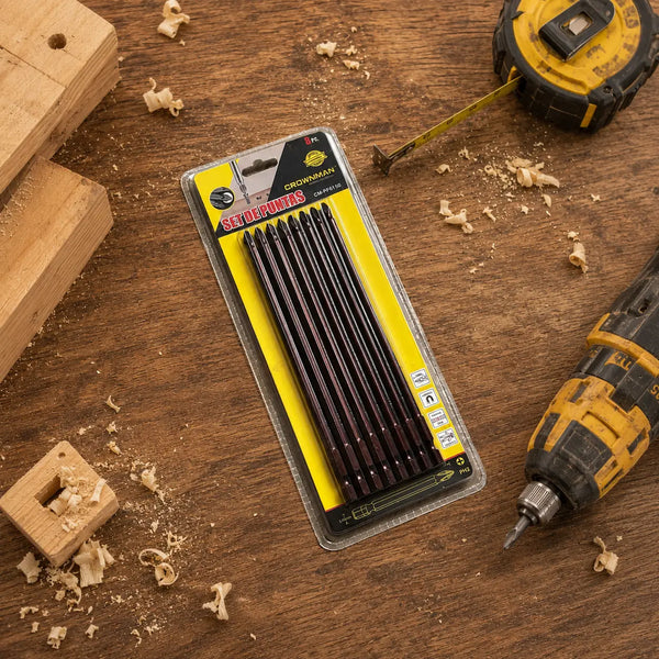 Set 8 puntas cruz PH2 magnéticas 150mm para atornillador madera